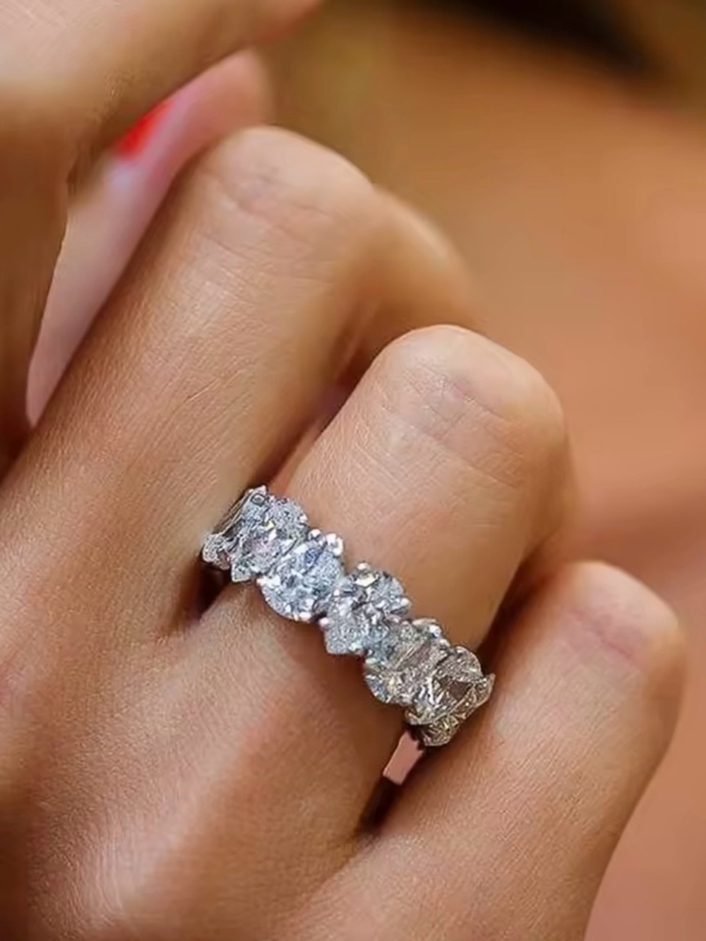 NEW Sparkling Alternating Pear Shape Silver Cubic Zirconia Eternity Ring Size 8